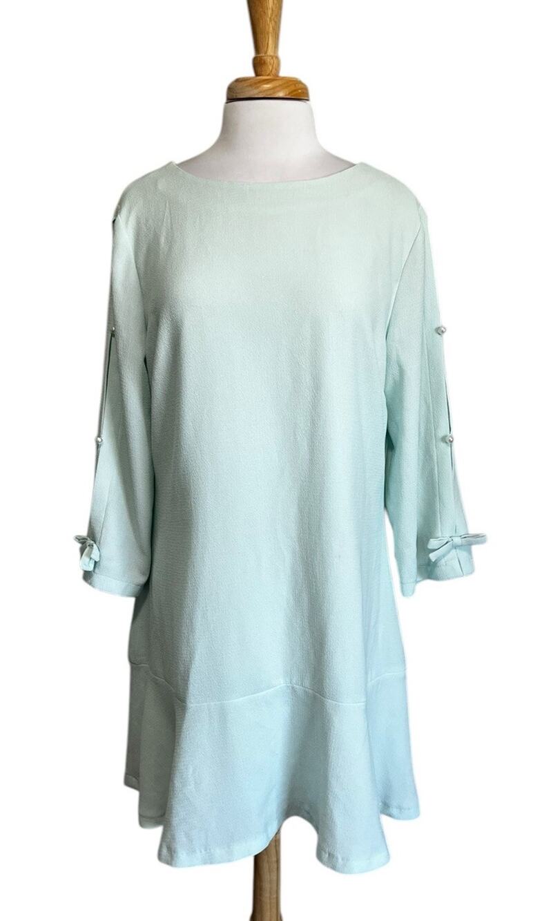 Chadwicks Dress Women 16P Mint Green Crepe Bow Sleeve Romantic Wedding Guest